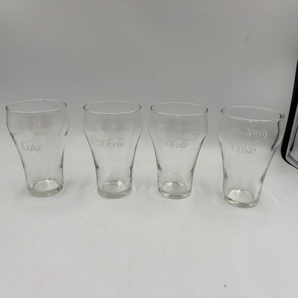 Coca Cola Coke Contour Drinking Glasses White Logo 5" Set of 4